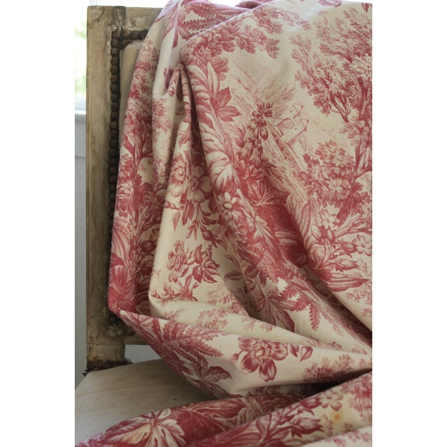 Toile Fabric Antique French Castle Raspberry Red Floral Material 19th ...