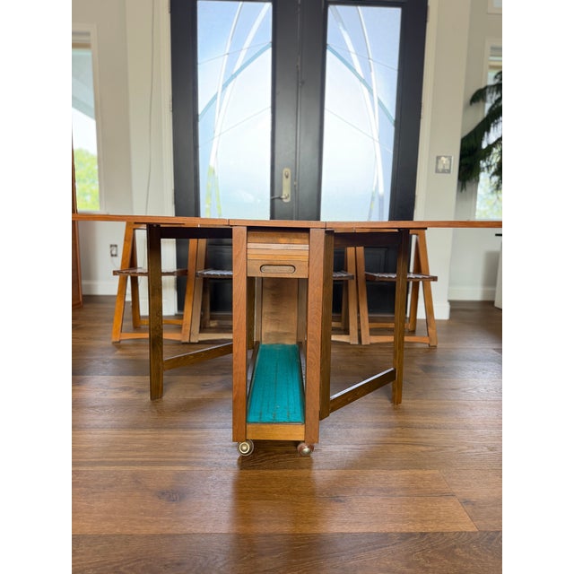 1960s Romanian Mid-Century Modern Teak Space Saver Dining Table With Four Hidden Nesting Chairs For Sale - Image 4 of 17