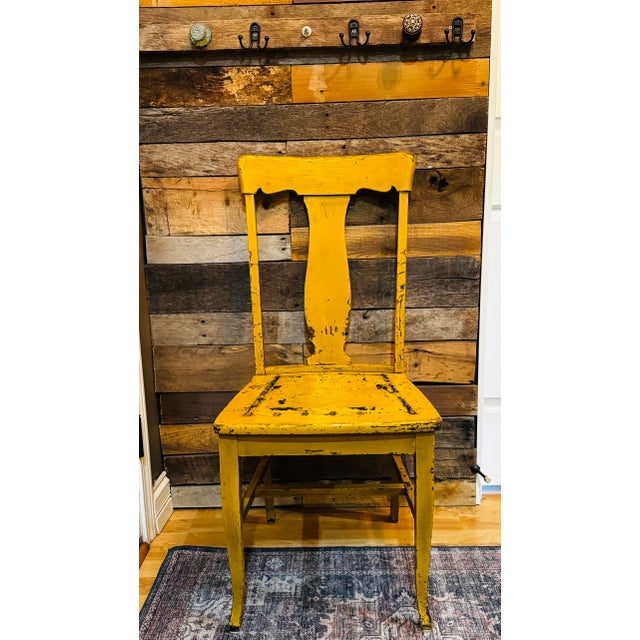Antique Grand Rapids Farmhouse Side Chair by Heyman Co. - Distressed Goldenrod Yellow For Sale - Image 9 of 9