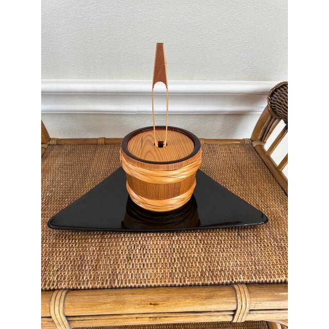 Vintage Mid-Century Rattan, Bamboo & Pine Ice, Nut or Candy Bucket With Tongs-Made in Japan For Sale - Image 15 of 18