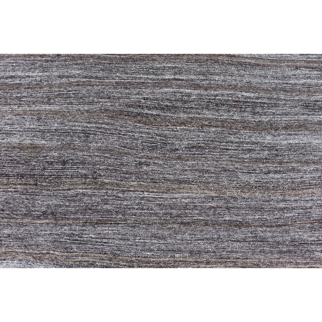 Vintage Turkish Kilim Rug With Variegated Stripes in Charcoal, Gray & Ivory For Sale - Image 4 of 14