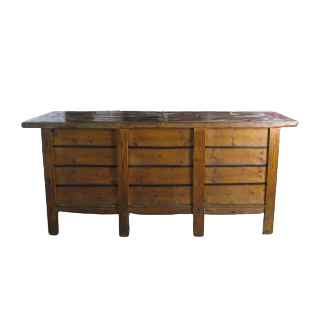 Late 19th Century Gansu 85" Long Red Hand Painted Chinese Sideboard For Sale - Image 11 of 12