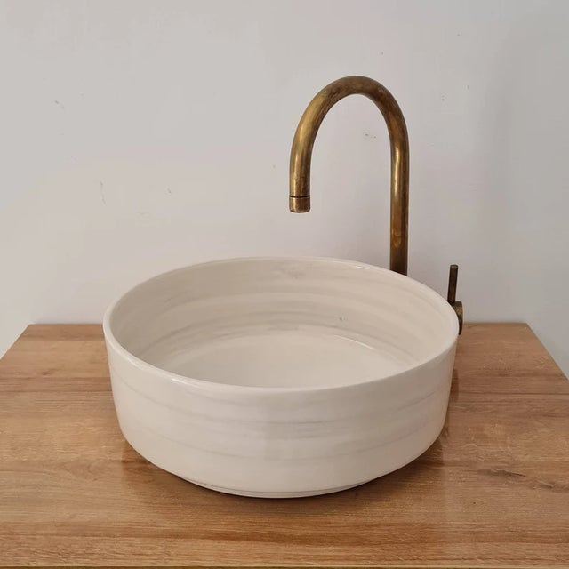 Not Yet Made - Made To Order Contemporary Minimalistic White Bathroom Wash Basin For Sale - Image 5 of 6