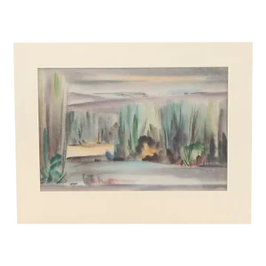 Original Vintage Signed Yngve H. Olsen Landscape Watercolor Painting