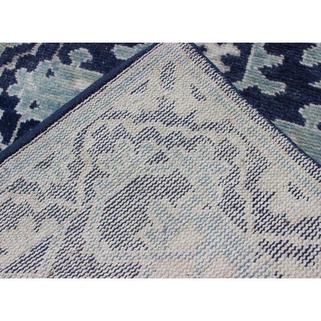Blue Modern Hand-Knotted Oushak Rug in Wool With Sub-Geometric Design in Blue For Sale - Image 8 of 9