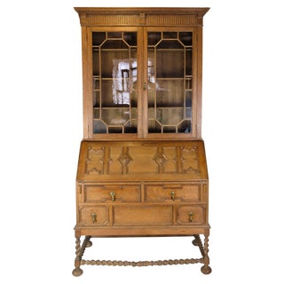 Chatol with Upper Cabinet in Oak with Wood Carvings, England, 1890s For Sale