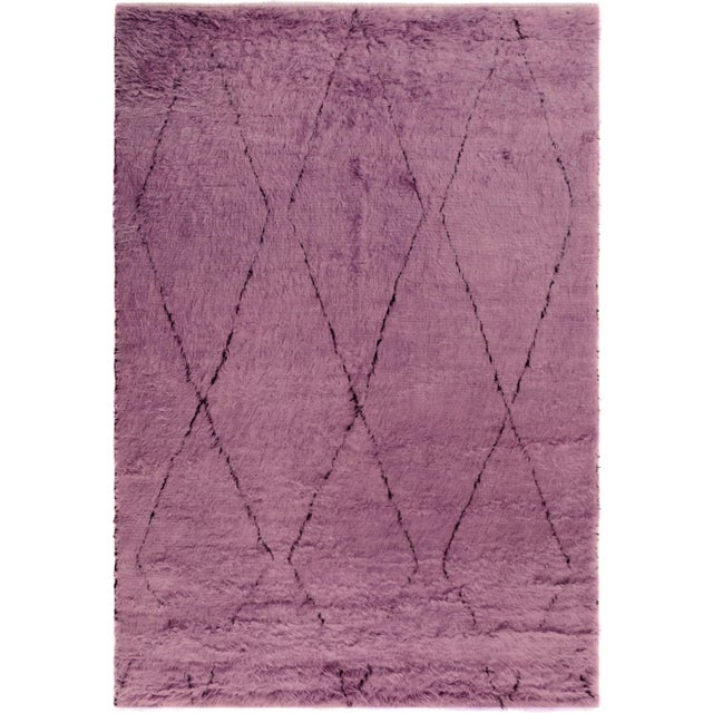 Black 1990s Shabby Chic Moroccan Purple/Black Wool Rug -7'10 X 10'10 For Sale - Image 8 of 8