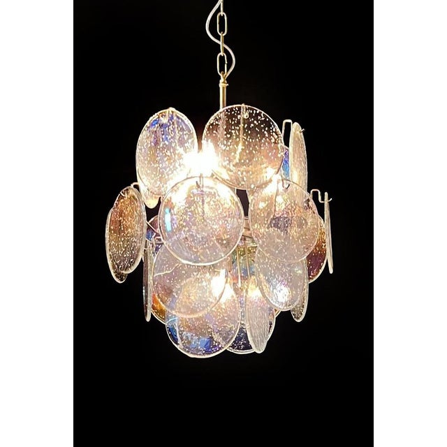 1990s Vintage Italian Murano Chandelier with 24 Iridescent Grit Disks, 1990s For Sale - Image 5 of 17