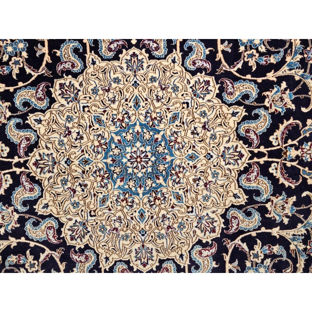 Black Vintage Fine Persian Nain Habibian Area Rug, Hand-Knotted Wool & Silk, Floral Pattern, 5x8, Navy & Ivory For Sale - Image 8 of 12