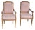 Vintage Louis XVI Carved Wood and Upholstered Arm Chairs - A Pair For Sale