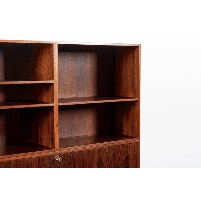 Brown Mid Century Danish Rosewood Bookcase With Drop-Down Secretary Desk For Sale - Image 8 of 18