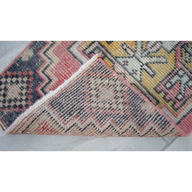 Textile 1970s Hand Knotted Small Turkish Rug Entryway Mat Bath Rug Kitchen Rug - 19'' X 41'' For Sale - Image 7 of 12
