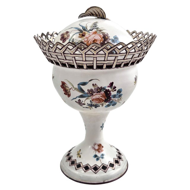 19th Century Early 19th Century French White Tole Peinte Pierced Chestnut Urns, Set of 2 For Sale - Image 5 of 18