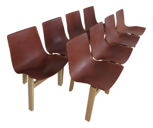 Italian Model 3T Chairs in Wood and Leather by Angelo Mangiarotti for Agapecasa, 2000s, Set of 8