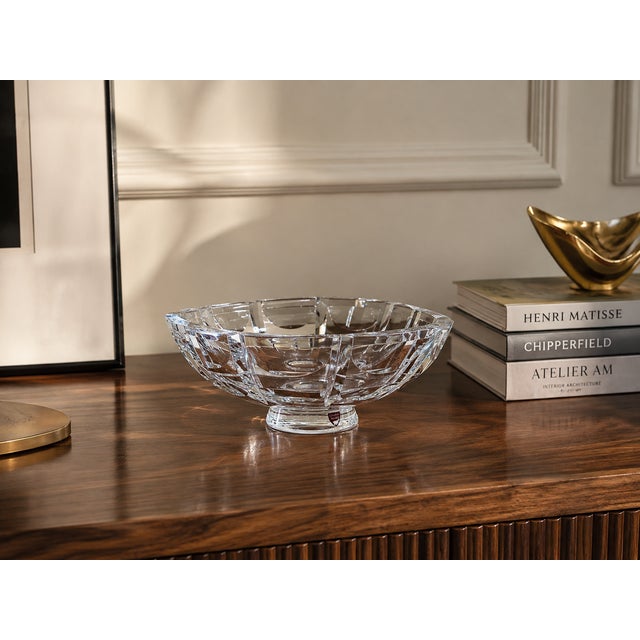 A striking vintage Orrefors “Thousand Windows” crystal centerpiece bowl, designed by celebrated Swedish glass artist Simon...