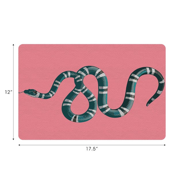 Modern Serpent Pink Vegan Leather Rectangle Placemat, Set of 4 For Sale - Image 3 of 5