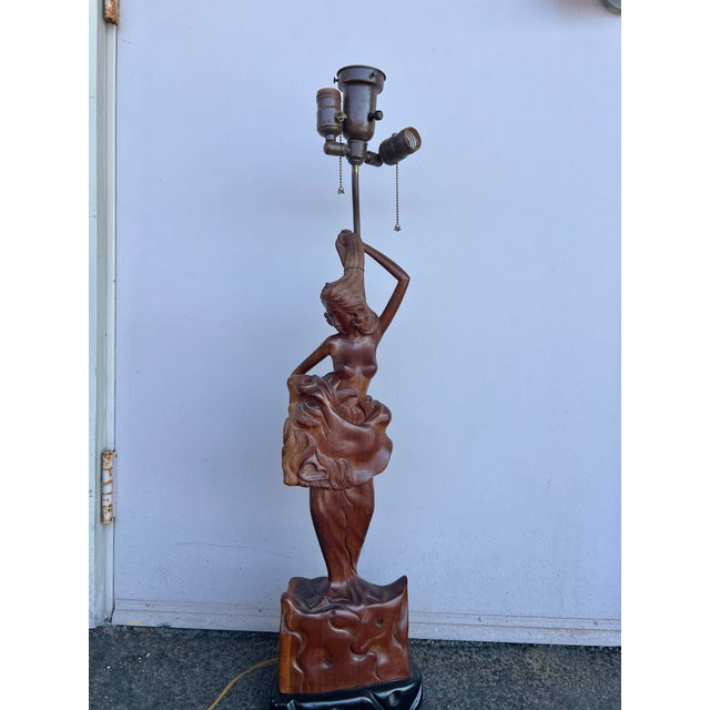 Tall Lamp wood carved woman. Balinese Hand Carved Statue of a Young Woman with a Fish Wrapped around her waist. Beautiful...