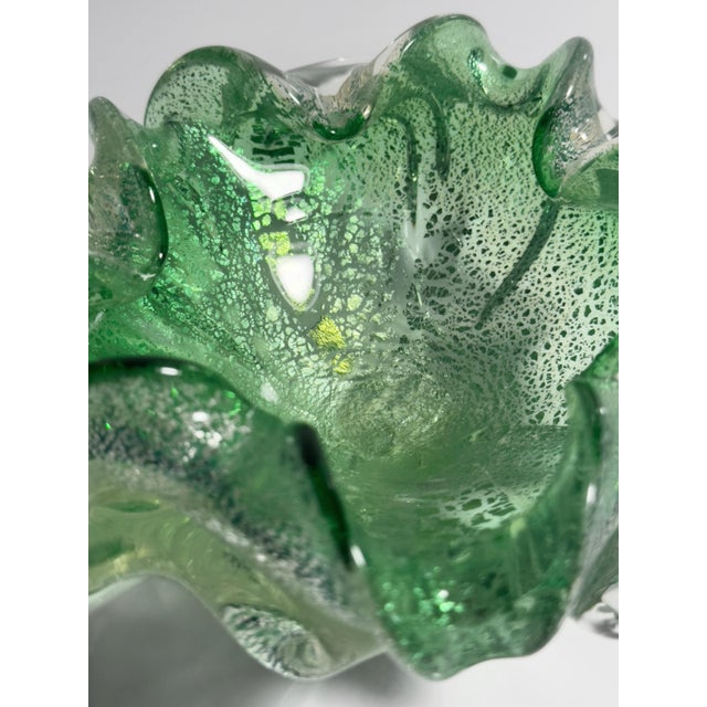 1970s Green Murano Glass Ashtray with Silver-Leaf Particles from Barovier&Toso, 1970s For Sale - Image 5 of 6