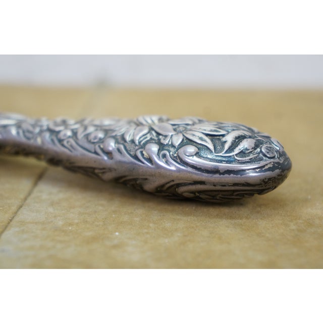 Antique Dominick & Haff Repousse Sterling Silver Beveled Hand Vanity Mirror 11" For Sale - Image 9 of 13