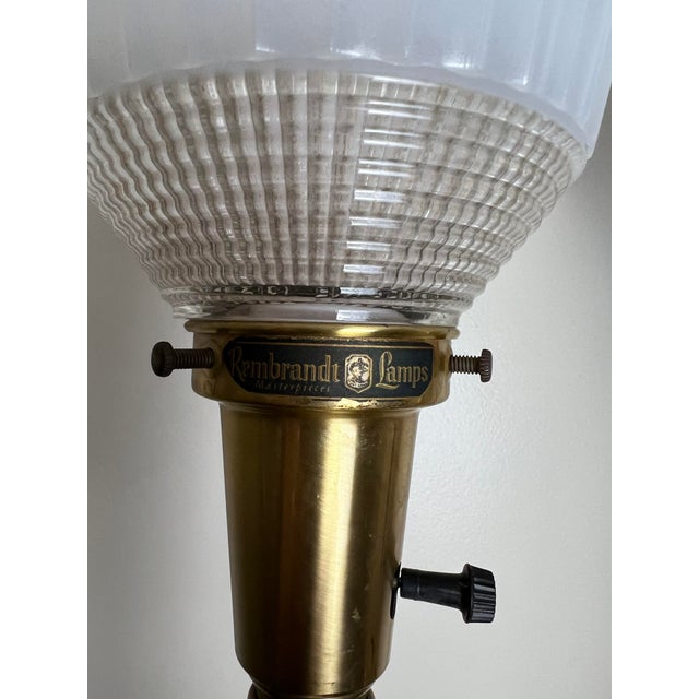 1970s Mid-Century Rembrandt Glazed Ceramic, Brass & Glass Shade Table Lamps  - a Pair | Chairish