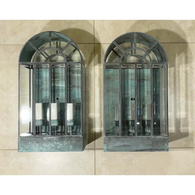 1990s Pair of Vintage Handcrafted Wall-Mounted Brass Lantern For Sale - Image 5 of 12