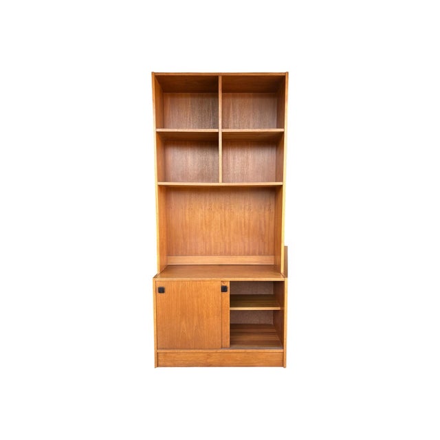 1960s Scandinavian Danish Modern Teak Bookcase With Sliding Door Cabinet For Sale - Image 4 of 12