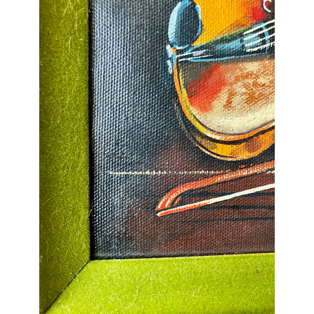 Black Vintage Mid-Century Violin Still Life Painting in Gilt Frame With Velvet Liner For Sale - Image 8 of 18