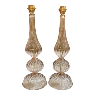 Modern Pink Murano Glass Lamps - a Pair For Sale