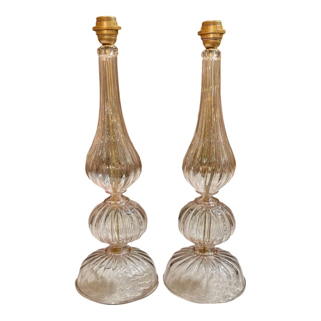 Modern Pink Murano Glass Lamps - a Pair For Sale