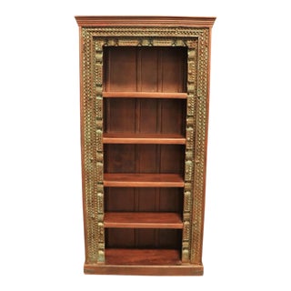 Unique Carved Bookcase | Distressed Bookshelf | Moorish Arched Display Case | Indian Furniture | Rustic Farmhouse Bookcase | Boho Chic Décor For Sale