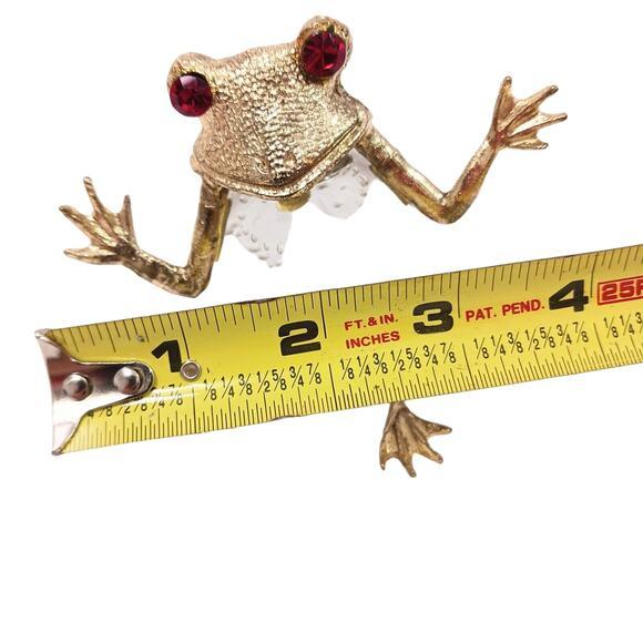 1970s Sitting Frog Paperweight 4" Glass Handblown Modern Art Deco Red Eyes Decor For Sale - Image 9 of 10