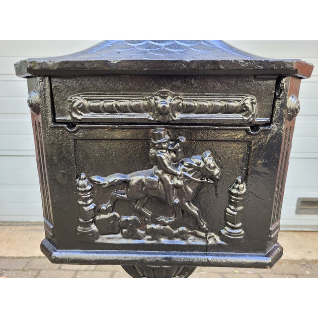 Cast Iron English Mailbox Letterbox on Leg Black For Sale - Image 7 of 11