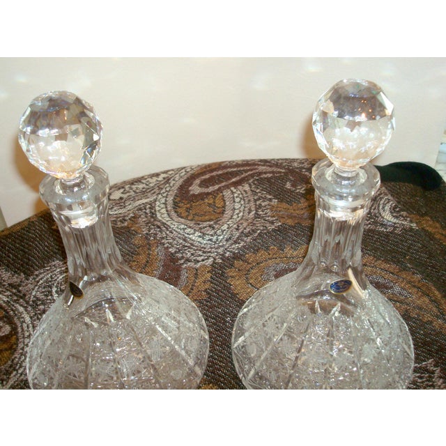 Valaska Bela Slovakia Hand Cut Crystal Decanters With Stoppers - A Pair For Sale - Image 10 of 12