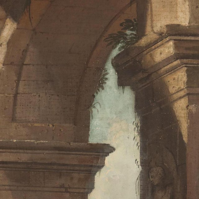 Emilian School, Architectural Capriccio with Figures, 18th Century, Oil on Canvas For Sale - Image 8 of 13