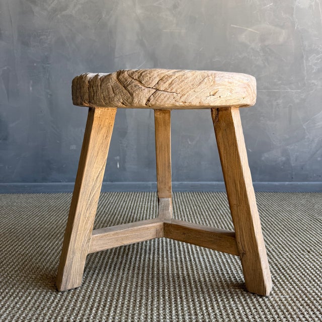 Vintage Elm Wood Wheel Table in Natural Finish For Sale - Image 4 of 8