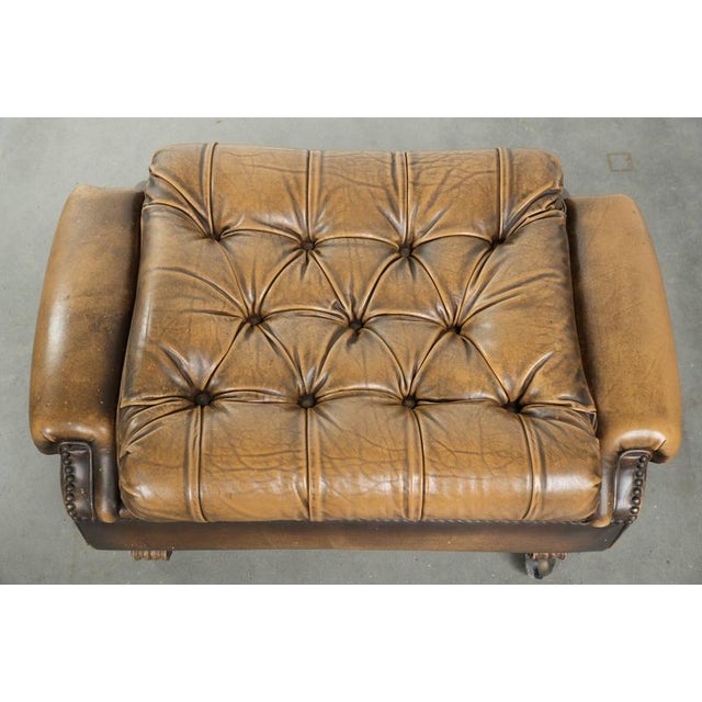 English Chesterfield Ottoman in Cowhide Leather on Wheels For Sale - Image 6 of 13