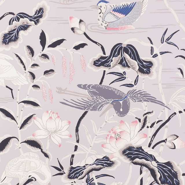 Schumacher Lotus Garden Wallpaper in Lilac | Chairish