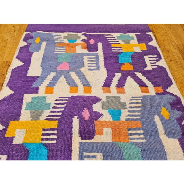 Mid 20th Century Vintage Southwestern Pictorial Kilim Area Rug, Handwoven Pictorial Design, Lavender & Ivory, 3’ X 5’ For Sale - Image 5 of 10