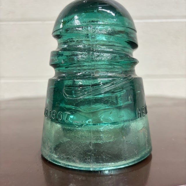 Antique Hemingray Teal Glass Insulator For Sale - Image 4 of 6