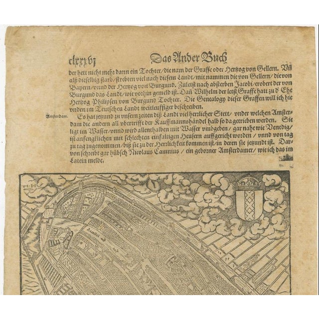 Antique Woodcut Haarlem Map by Sebastian Münster, 1575 For Sale - Image 5 of 12