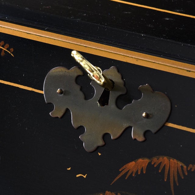 Black Lacquer Hand Painted Asian Chinoiserie Black Lacquer Secretary Writing Desk For Sale - Image 12 of 14