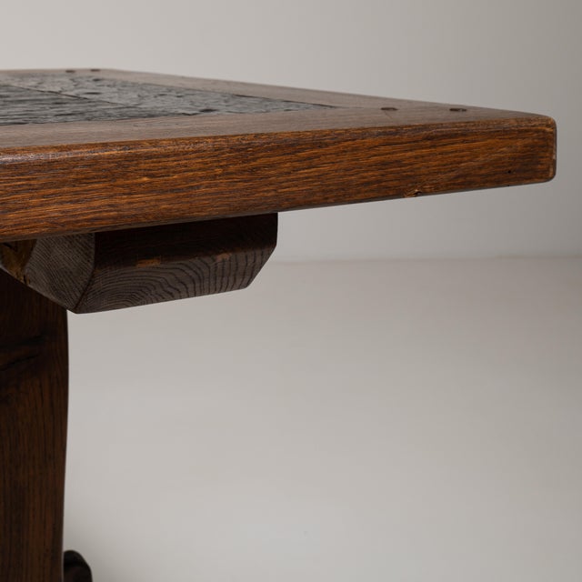 1970s Oak Dining Table with Stone Top in Original Patina For Sale - Image 10 of 11