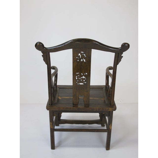 1900s Antique Chinese Official Hat Armchair With Carved Back For Sale - Image 4 of 11
