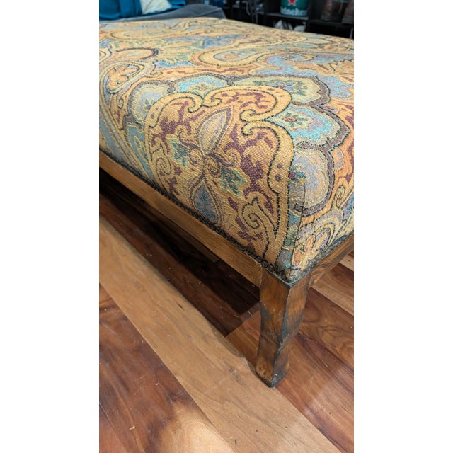 Wood Guy Chaddock & Co. Westbourne Collection Carved Armchair and Ottoman in Paisley Tapestry With Nailhead Trim For Sale - Image 7 of 12
