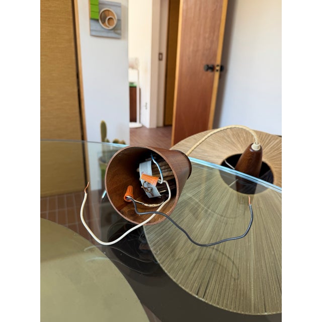 1960s Danish Modern Temde Leuchten Teak & Sisal Cord Pendant Lamp For Sale - Image 11 of 11