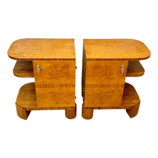 Art Deco Nightstands in Zebrawood and Karelian Birch Veneer, Central Europe, 1930s, Set of 2 For Sale
