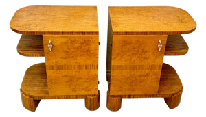 Art Deco Nightstands in Zebrawood and Karelian Birch Veneer, Central Europe, 1930s, Set of 2