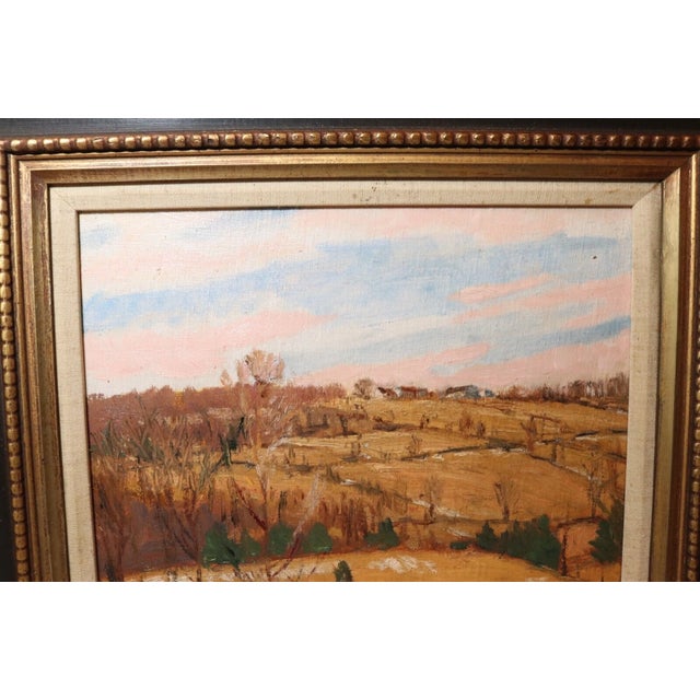 Textile Vintage R. Emmett Owen Farm Land Landscape Abstract Expressionism Oil Painting For Sale - Image 7 of 12