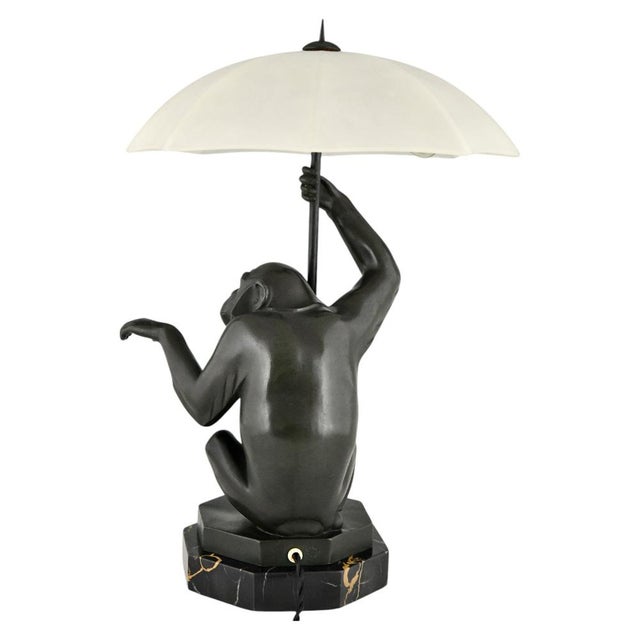 1920s Art Deco Monkey with Umbrella Lamp by Max Le Verrier, 1927 For Sale - Image 5 of 13
