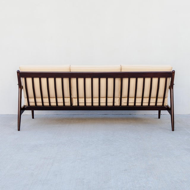 Restored Ib Kofod-Larsen for Selig Danish Modern Three Seat Sculptural "Blade" Sofa in Leather For Sale - Image 11 of 18